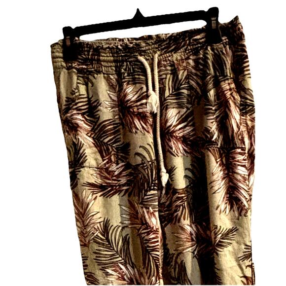 CALI 1850 Linen Blend Palazzo Pants Size Medium Tropical Leaf Print Beach Cruise - Picture 2 of 8